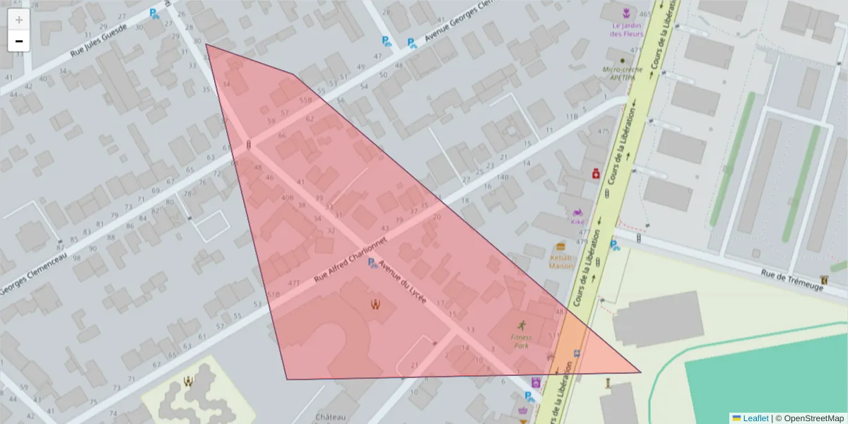 Carte de la zone du code postal  et des codes postaux voisins en France