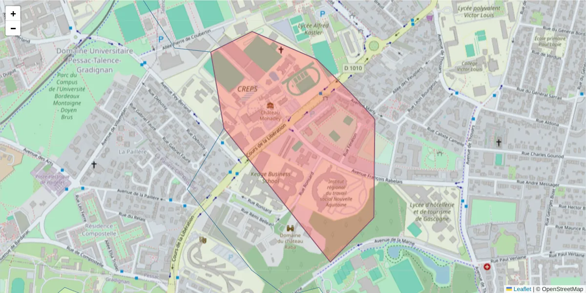 Carte de la zone du code postal  et des codes postaux voisins en France