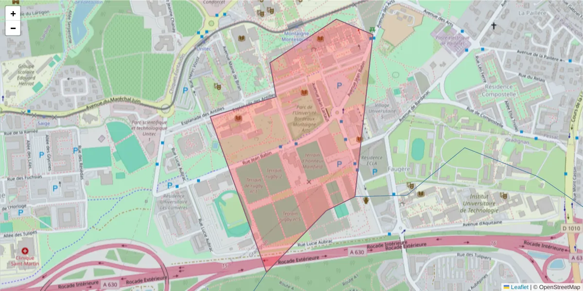 Carte de la zone du code postal  et des codes postaux voisins en France
