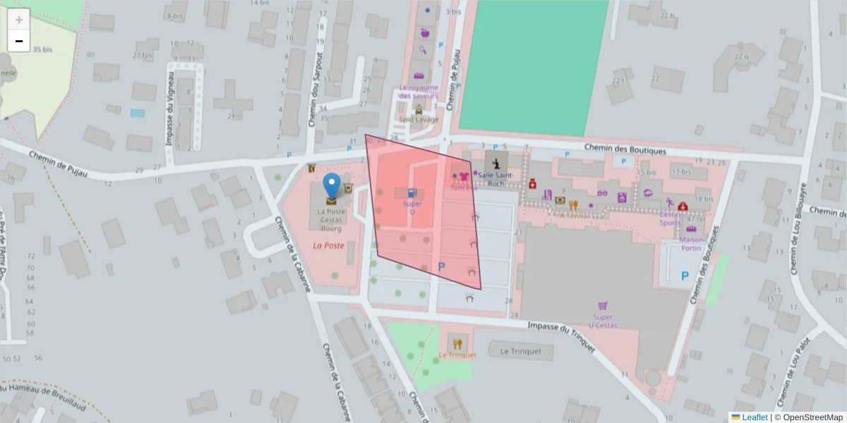 Carte de la zone du code postal  et des codes postaux voisins en France