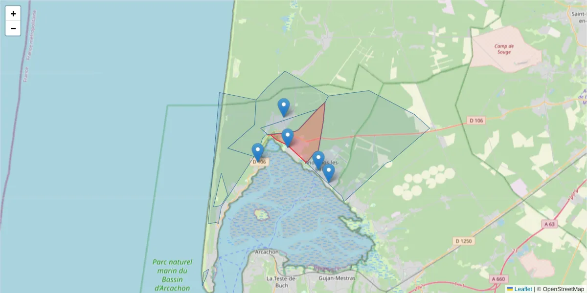 Carte de la zone du code postal  et des codes postaux voisins en France