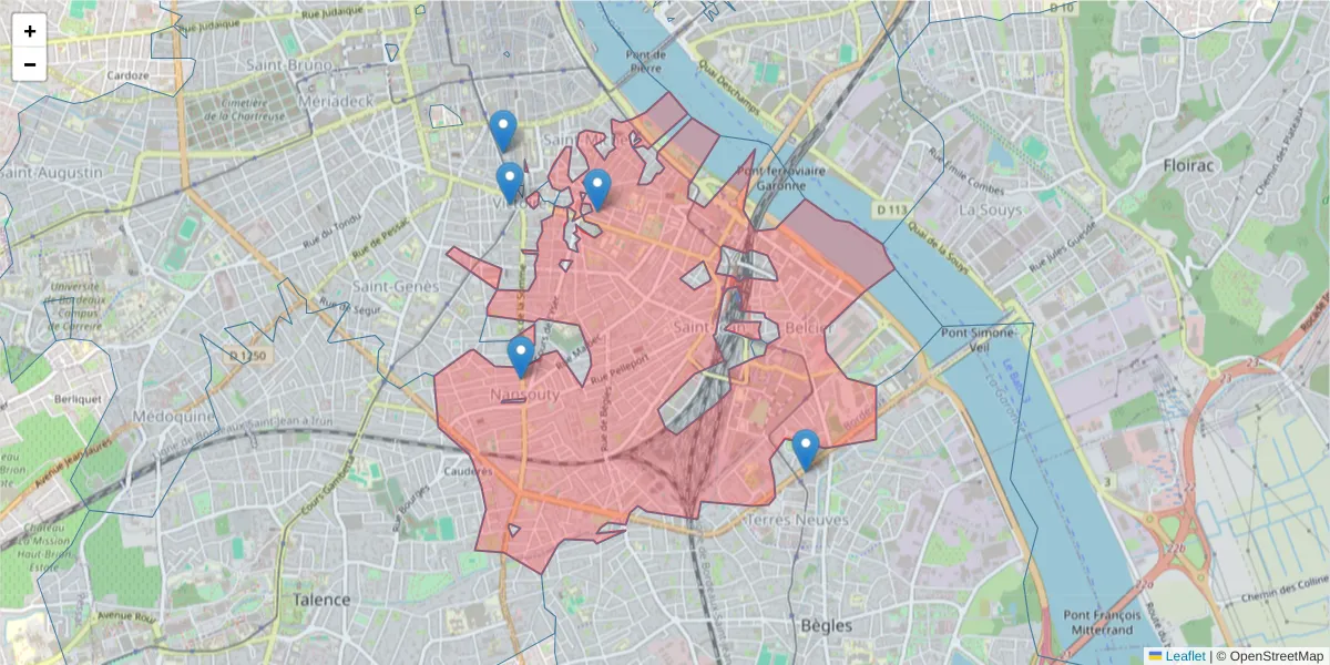 Carte de la zone du code postal  et des codes postaux voisins en France