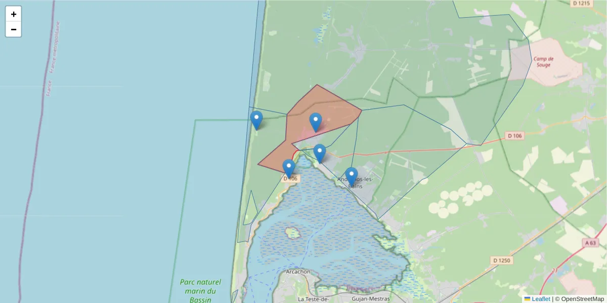 Carte de la zone du code postal  et des codes postaux voisins en France