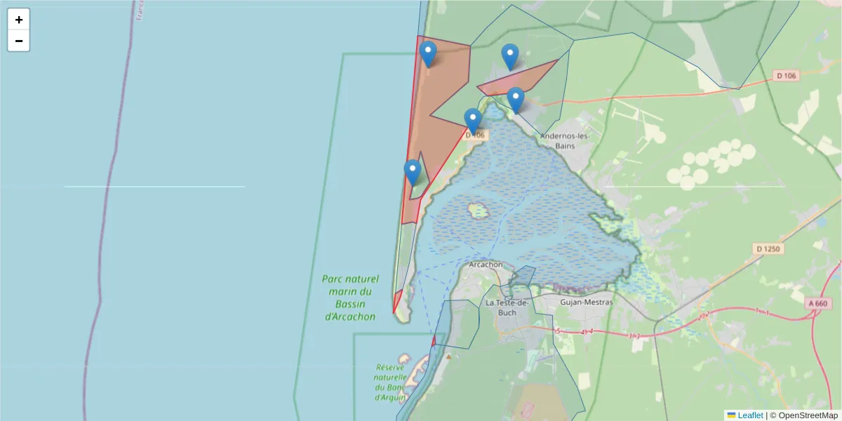 Carte de la zone du code postal  et des codes postaux voisins en France
