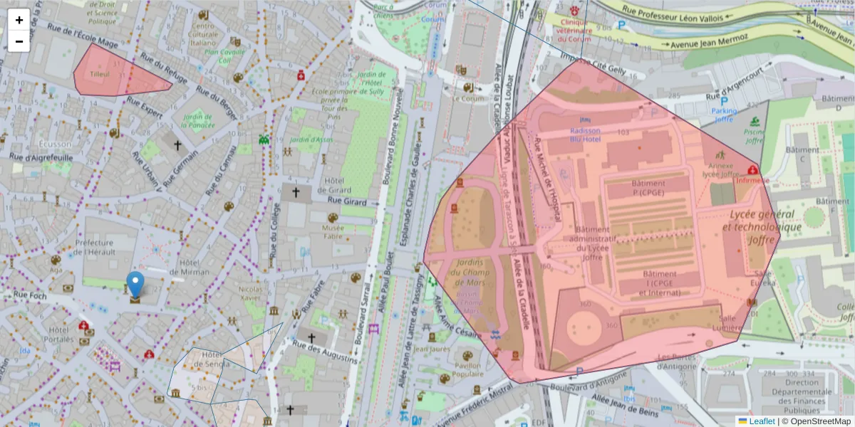 Carte de la zone du code postal  et des codes postaux voisins en France
