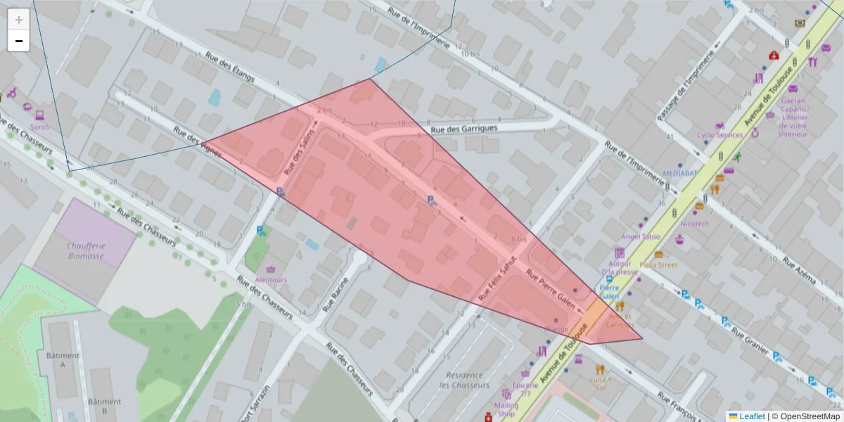 Carte de la zone du code postal  et des codes postaux voisins en France