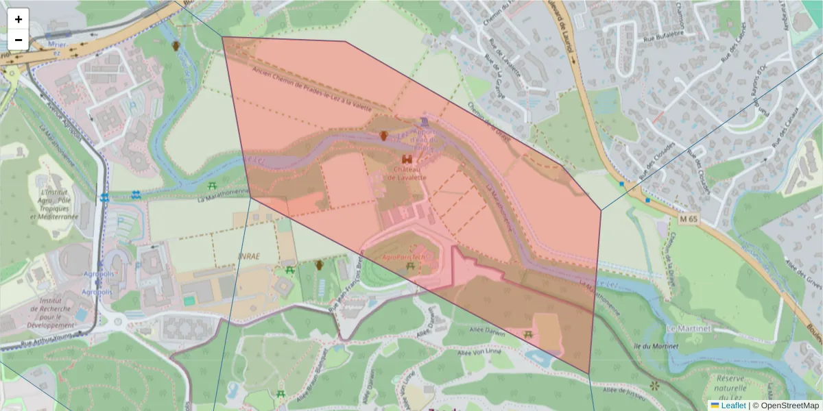 Carte de la zone du code postal  et des codes postaux voisins en France