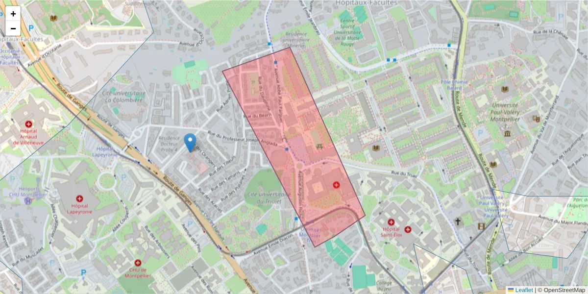 Carte de la zone du code postal  et des codes postaux voisins en France