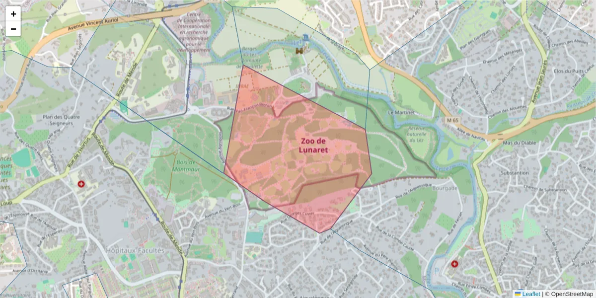 Carte de la zone du code postal  et des codes postaux voisins en France