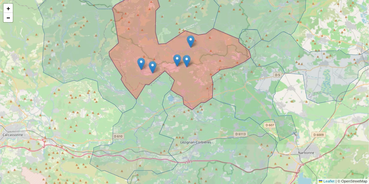 Carte de la zone du code postal  et des codes postaux voisins en France
