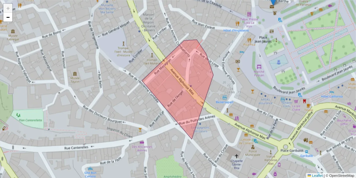 Carte de la zone du code postal  et des codes postaux voisins en France