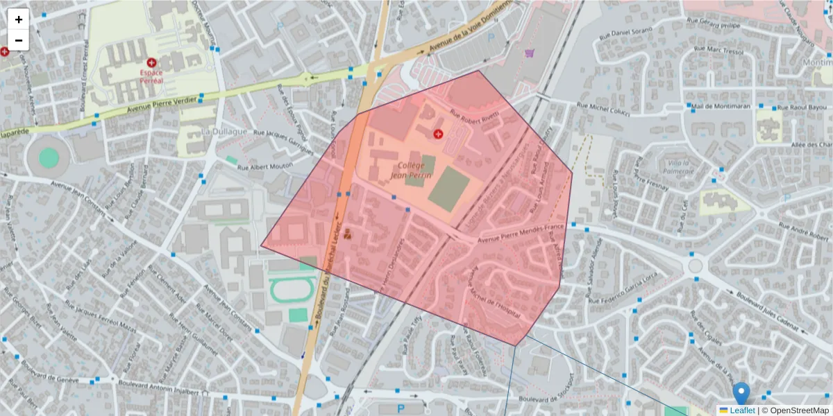 Carte de la zone du code postal  et des codes postaux voisins en France