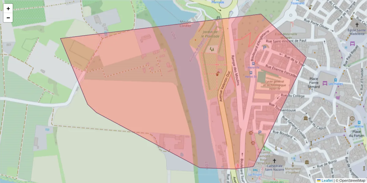 Carte de la zone du code postal  et des codes postaux voisins en France