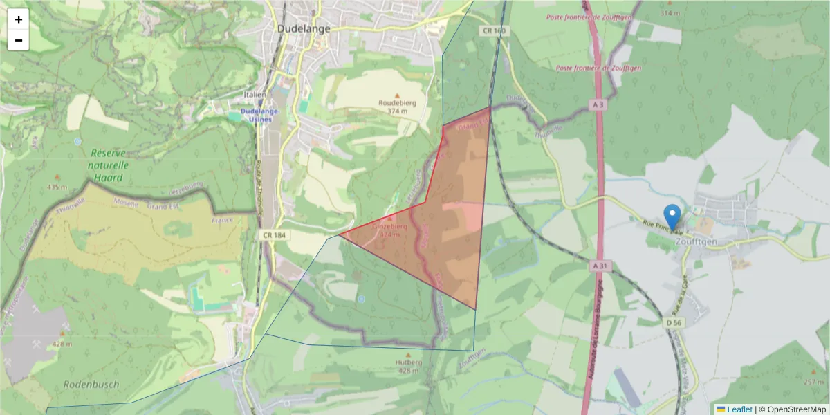 Carte de la zone du code postal  et des codes postaux voisins en France