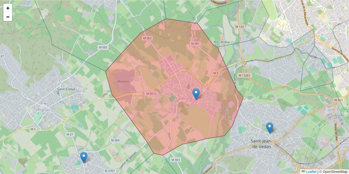 Carte de la zone du code postal  et des codes postaux voisins en France