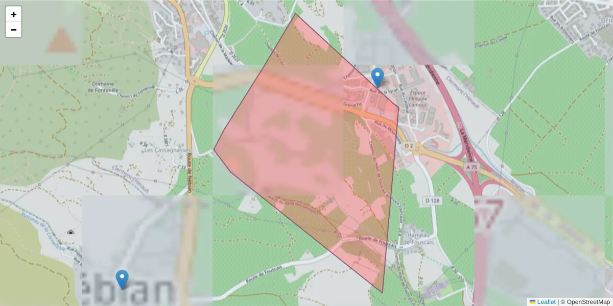 Carte de la zone du code postal  et des codes postaux voisins en France