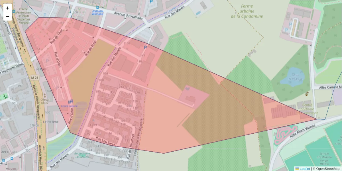 Carte de la zone du code postal  et des codes postaux voisins en France
