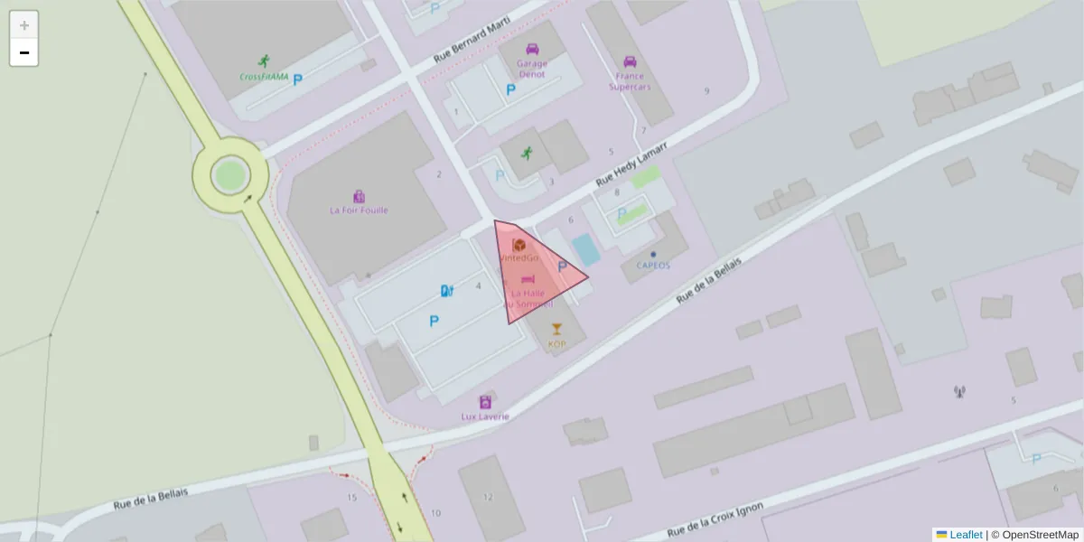 Carte de la zone du code postal  et des codes postaux voisins en France