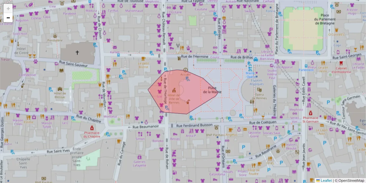 Carte de la zone du code postal  et des codes postaux voisins en France