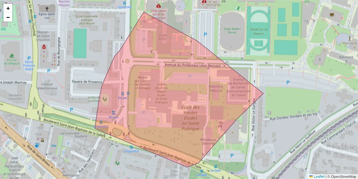 Carte de la zone du code postal  et des codes postaux voisins en France