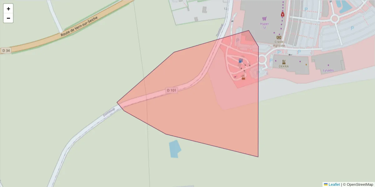 Carte de la zone du code postal  et des codes postaux voisins en France