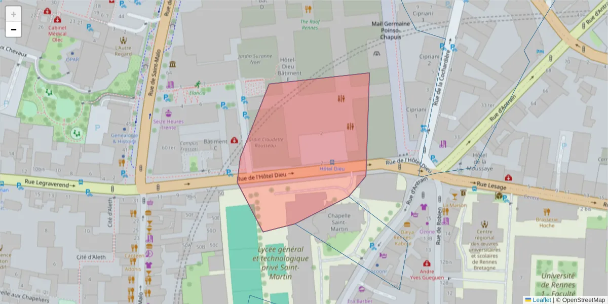 Carte de la zone du code postal  et des codes postaux voisins en France