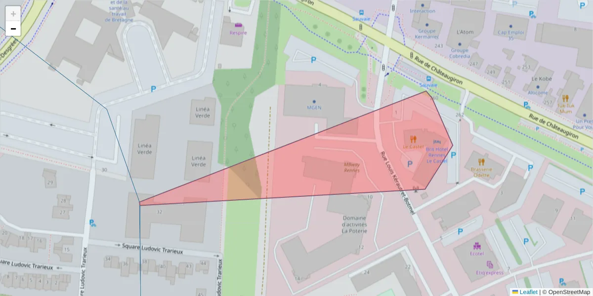 Carte de la zone du code postal  et des codes postaux voisins en France