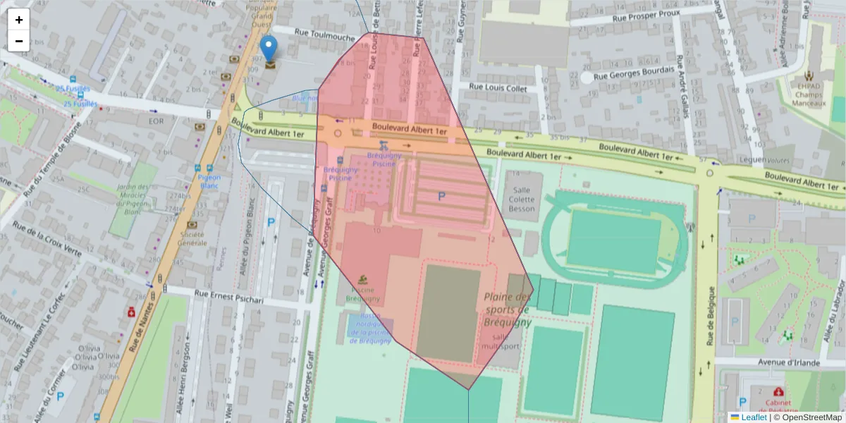 Carte de la zone du code postal  et des codes postaux voisins en France
