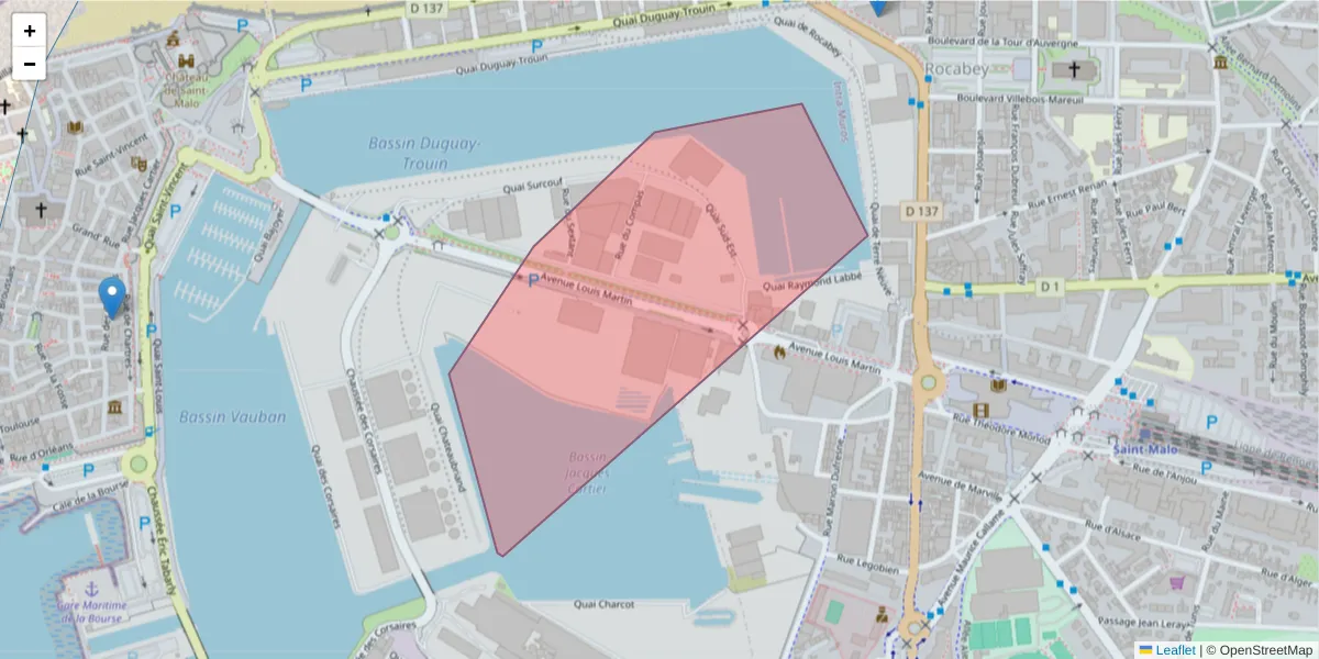 Carte de la zone du code postal  et des codes postaux voisins en France