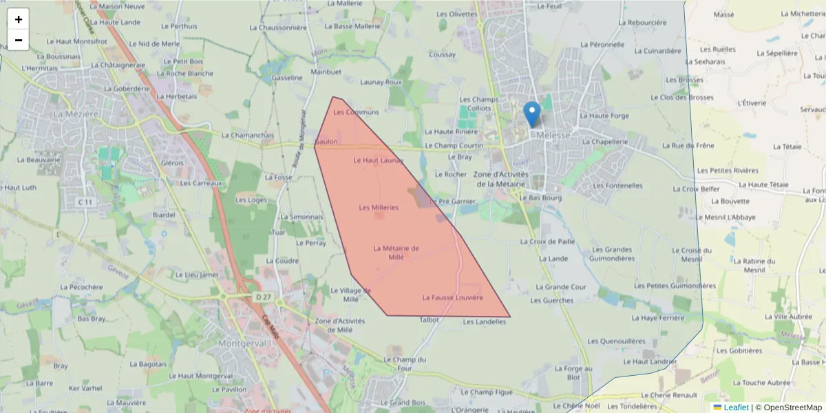 Carte de la zone du code postal  et des codes postaux voisins en France