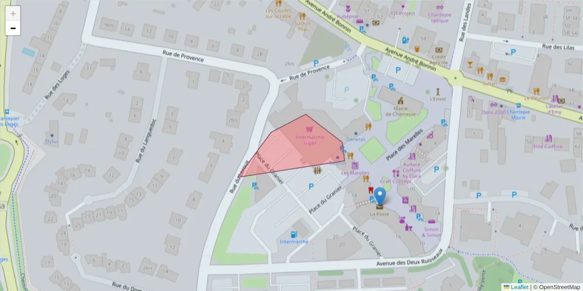 Carte de la zone du code postal  et des codes postaux voisins en France