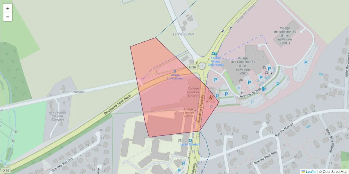 Carte de la zone du code postal  et des codes postaux voisins en France