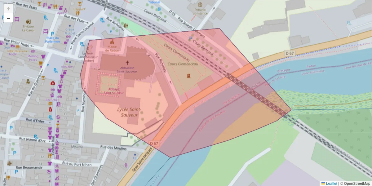 Carte de la zone du code postal  et des codes postaux voisins en France