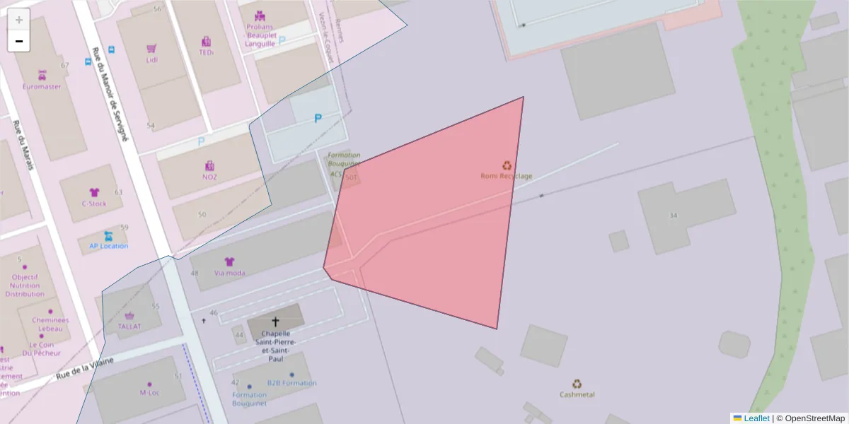 Carte de la zone du code postal  et des codes postaux voisins en France