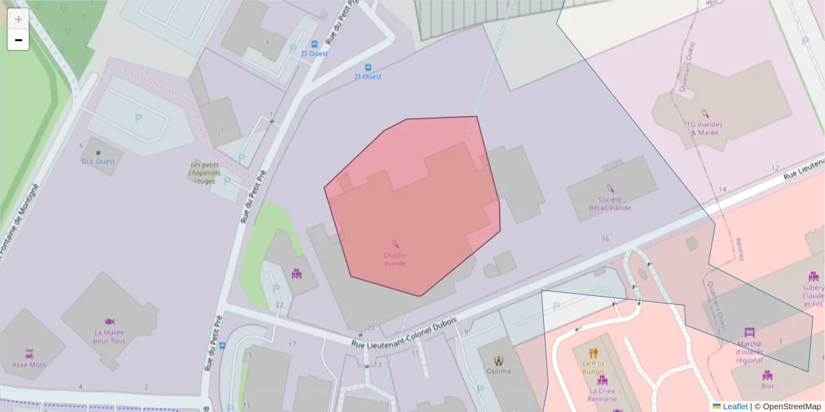 Carte de la zone du code postal  et des codes postaux voisins en France