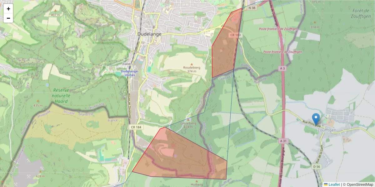 Carte de la zone du code postal  et des codes postaux voisins en France
