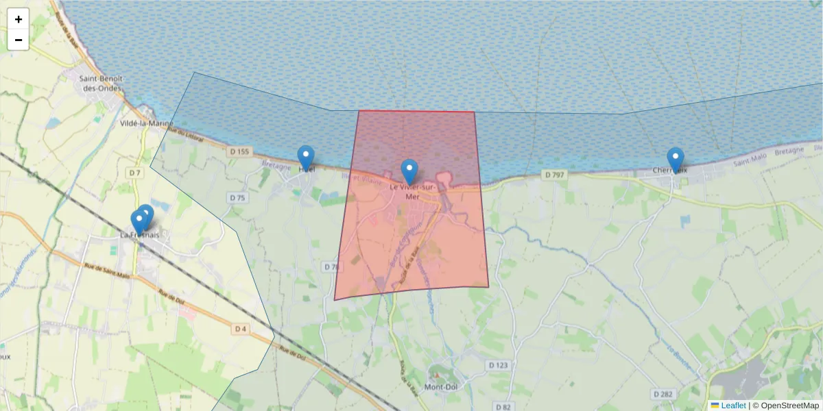 Carte de la zone du code postal  et des codes postaux voisins en France