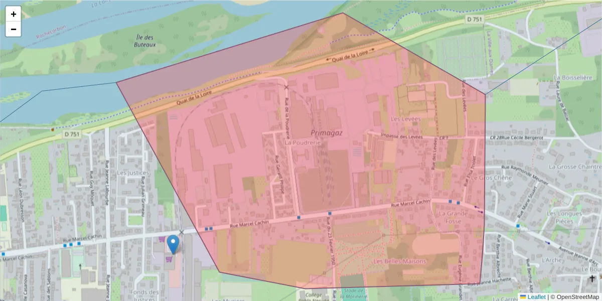 Carte de la zone du code postal  et des codes postaux voisins en France