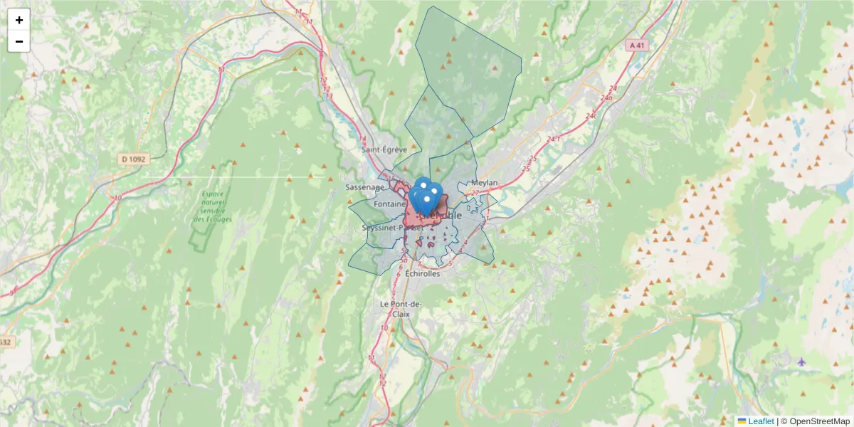 Carte de la zone du code postal  et des codes postaux voisins en France