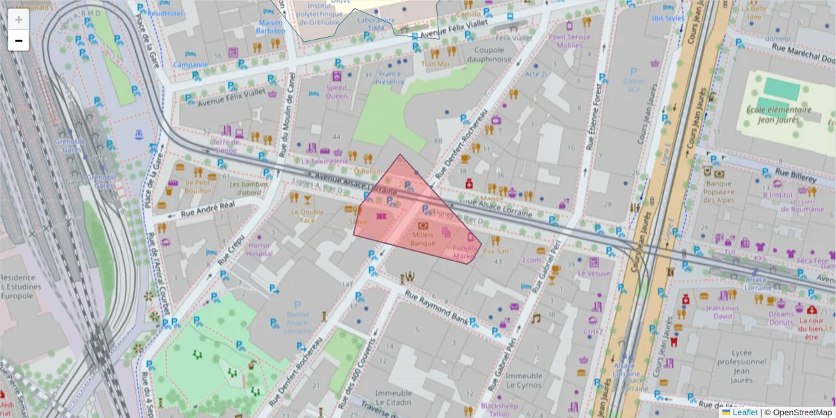 Carte de la zone du code postal  et des codes postaux voisins en France