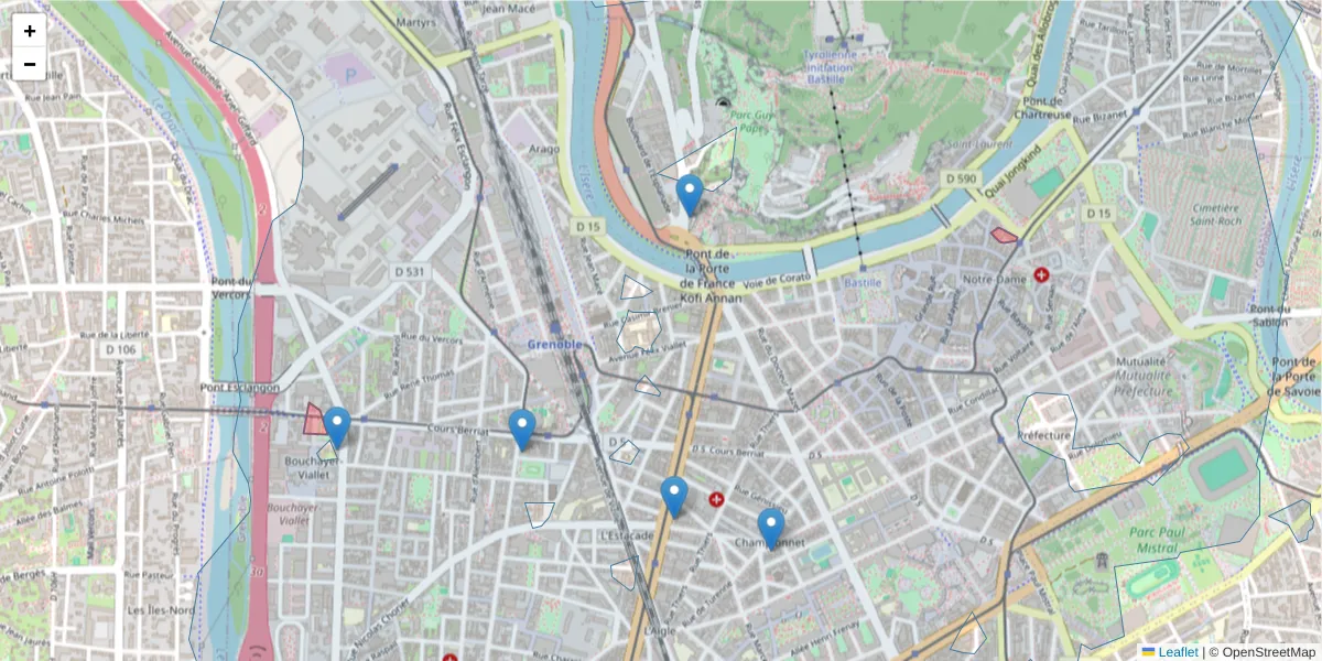Carte de la zone du code postal  et des codes postaux voisins en France