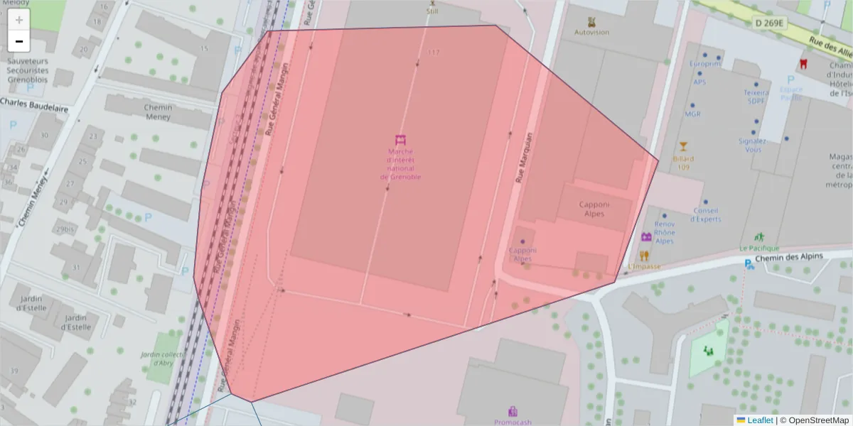 Carte de la zone du code postal  et des codes postaux voisins en France