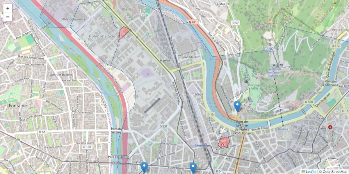 Carte de la zone du code postal  et des codes postaux voisins en France