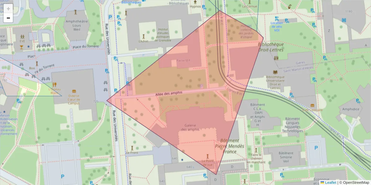 Carte de la zone du code postal  et des codes postaux voisins en France