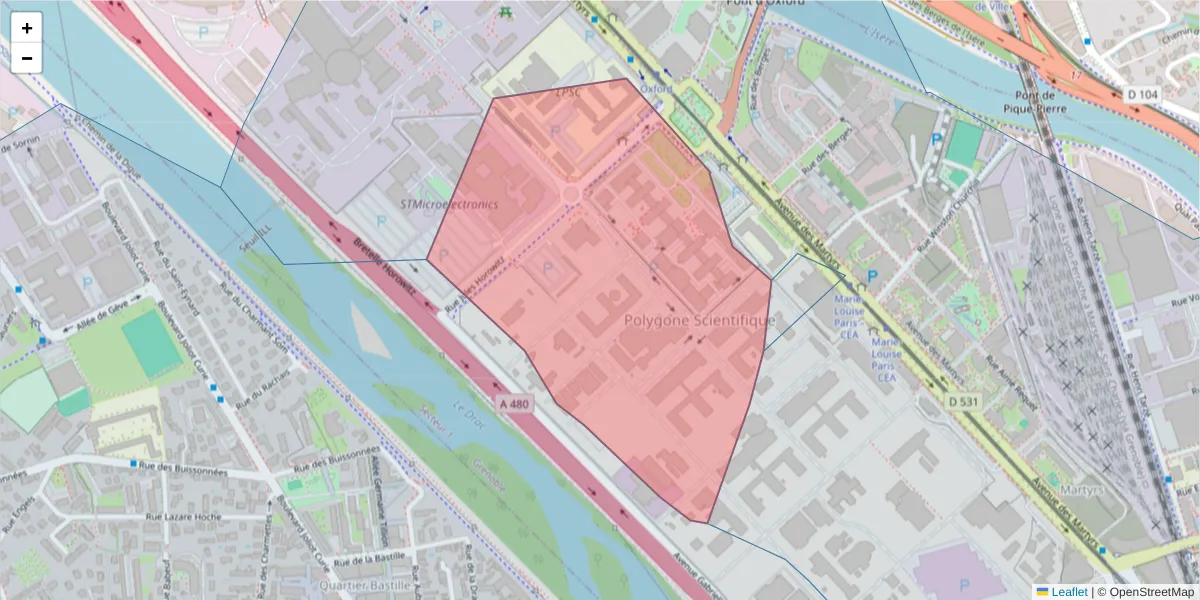 Carte de la zone du code postal  et des codes postaux voisins en France