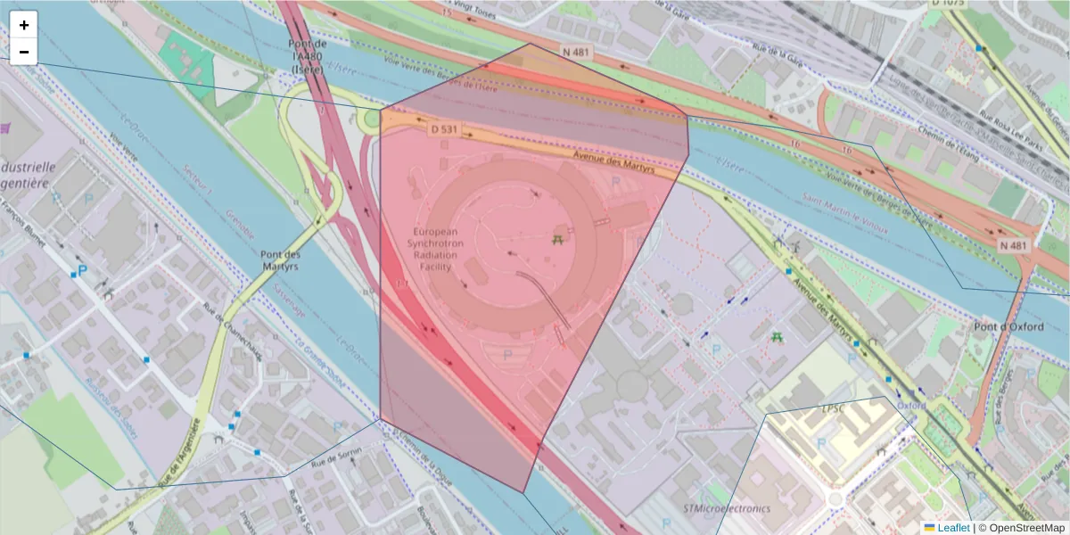 Carte de la zone du code postal  et des codes postaux voisins en France