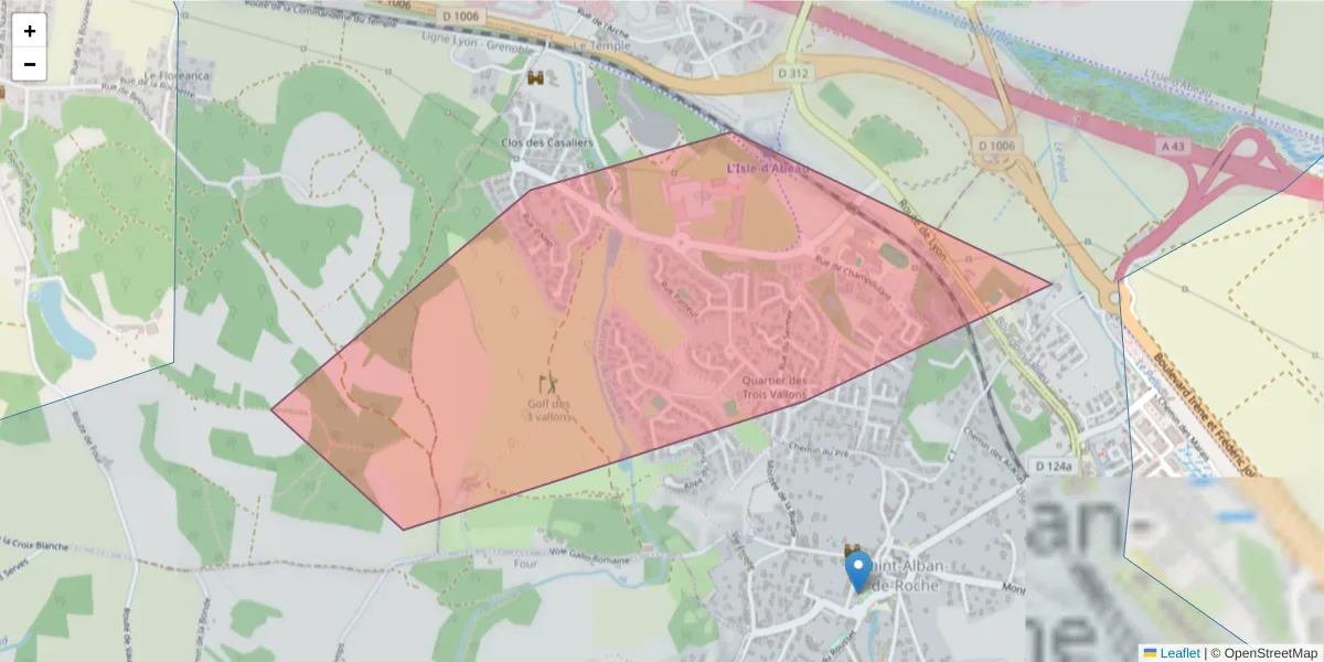 Carte de la zone du code postal  et des codes postaux voisins en France