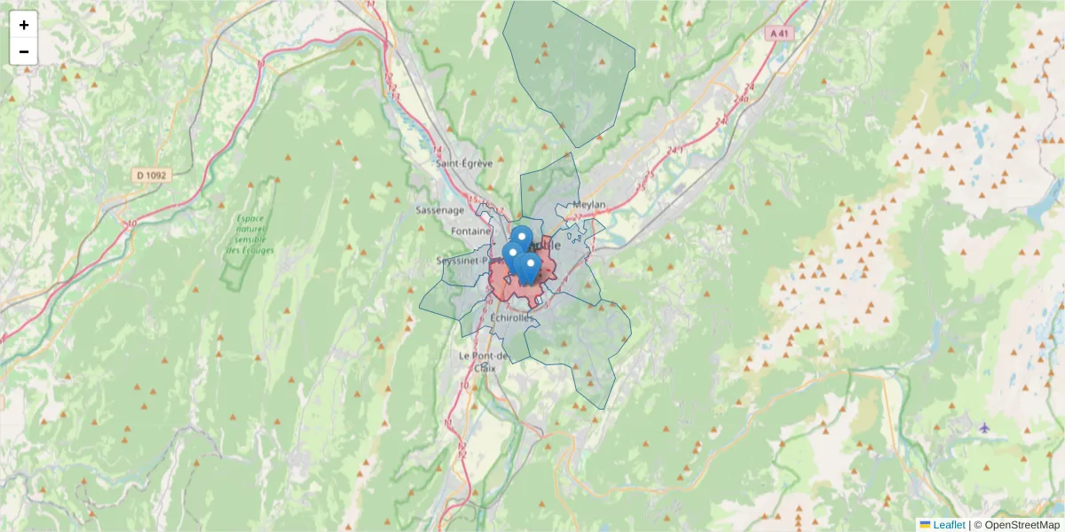 Carte de la zone du code postal  et des codes postaux voisins en France