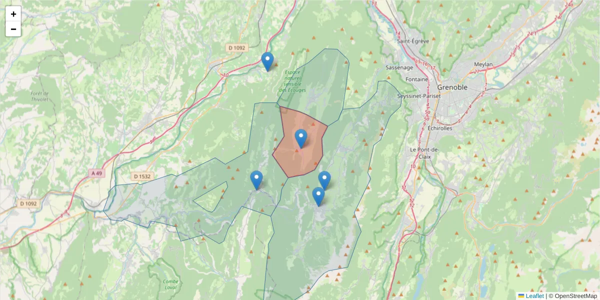 Carte de la zone du code postal  et des codes postaux voisins en France