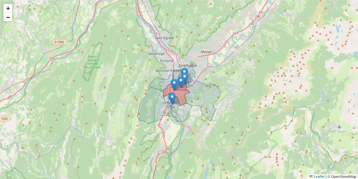 Carte de la zone du code postal  et des codes postaux voisins en France
